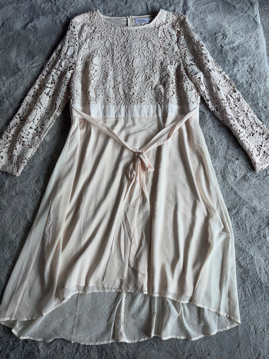 Brand New Boohoo Plus Occasion Lace Sleeve Chiffon Midi Dress Beige UK 26 RRP £40