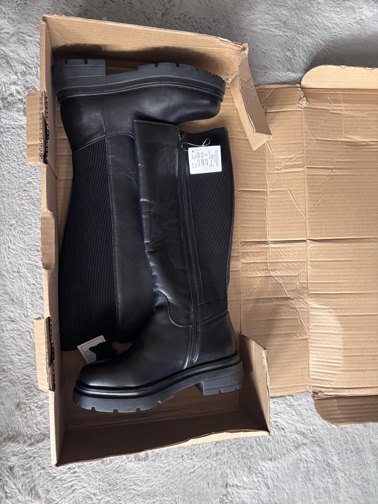 Ashleigh Leather Stretch Panel Flat Boots Wide E Fit Standard Calf Size UK 4 RRP £95