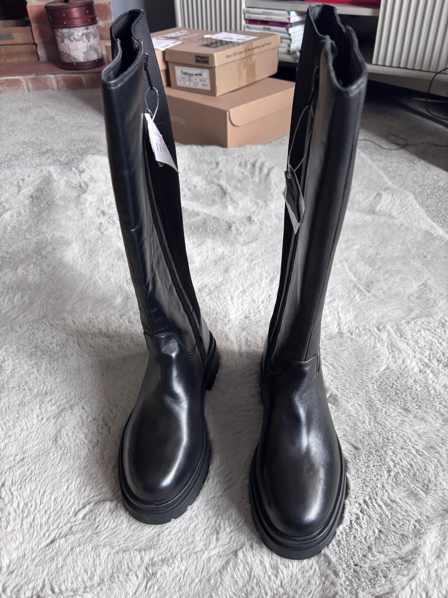 Ashleigh Leather Stretch Panel Flat Boots Wide E Fit Standard Calf Size UK 4 RRP £95