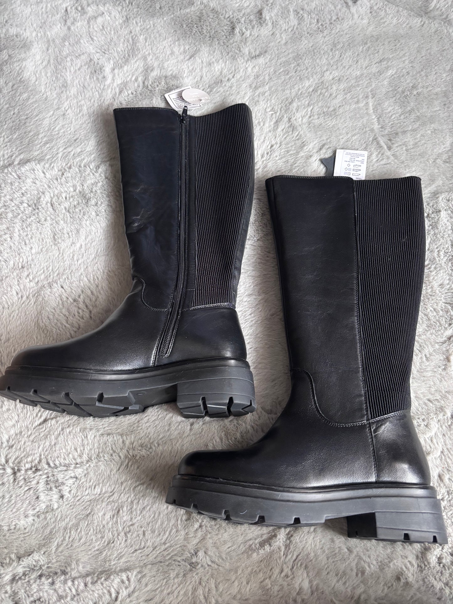 Ashleigh Leather Stretch Panel Flat Boots Wide E Fit Standard Calf Size UK 4 RRP £95