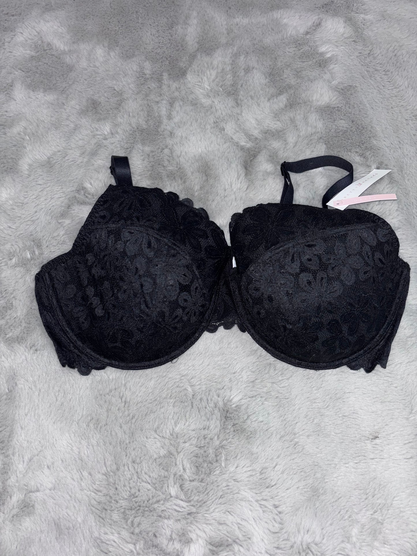 Pretty Secrets Black Daisy Lace Plunge Bra Size 42F RRP £16
