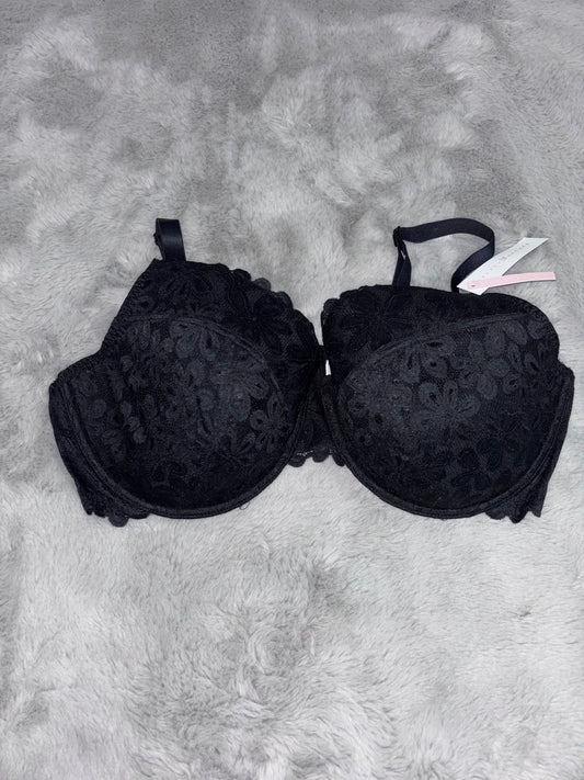 Pretty Secrets Black Daisy Lace Plunge Bra Size 42F RRP £16