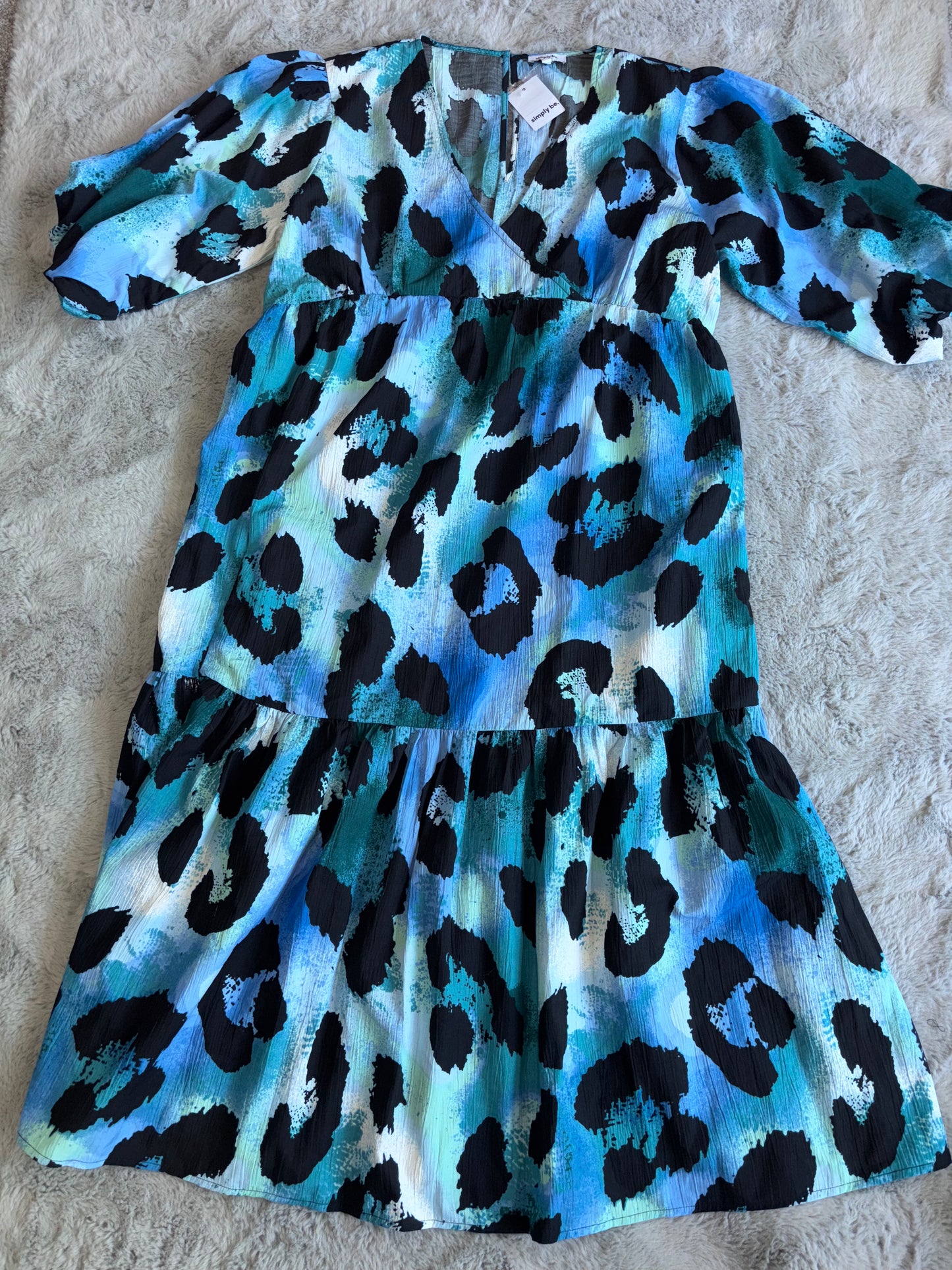 Blue Animal Textured Balloon Sleeve Maxi Dress Size 20 RRP £50