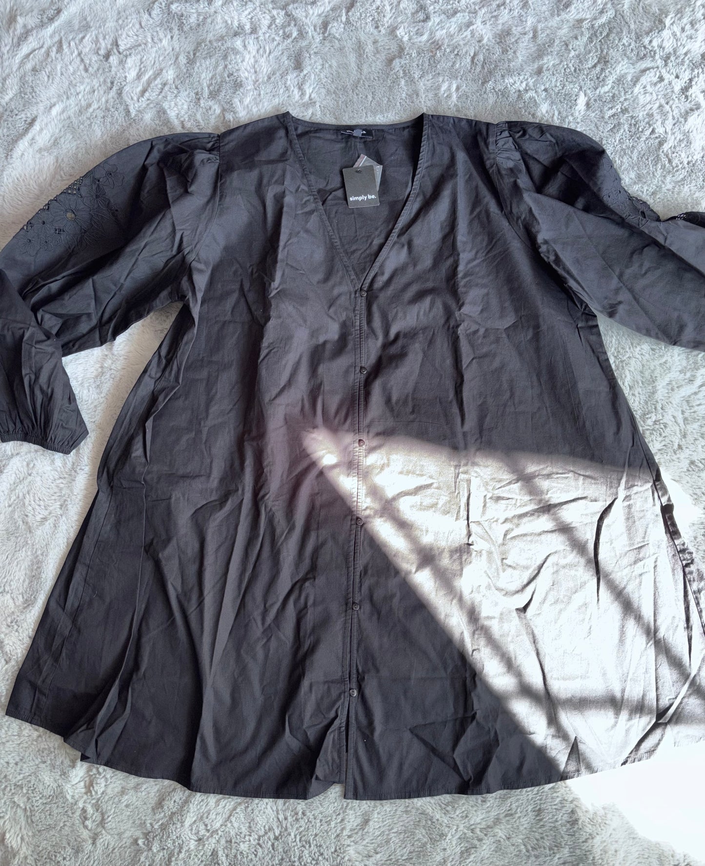 Simply Be Black Embroidered Sleeve Swing Dress Black Size 24 RRP £46