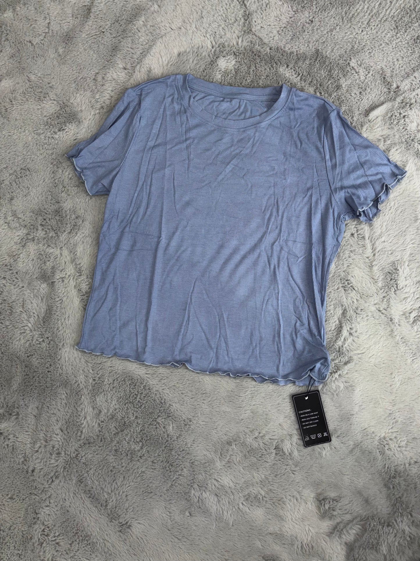 Crew Neck Ribbed Summer T-Shirt | Blue| Size XX Large | RRP £11.36