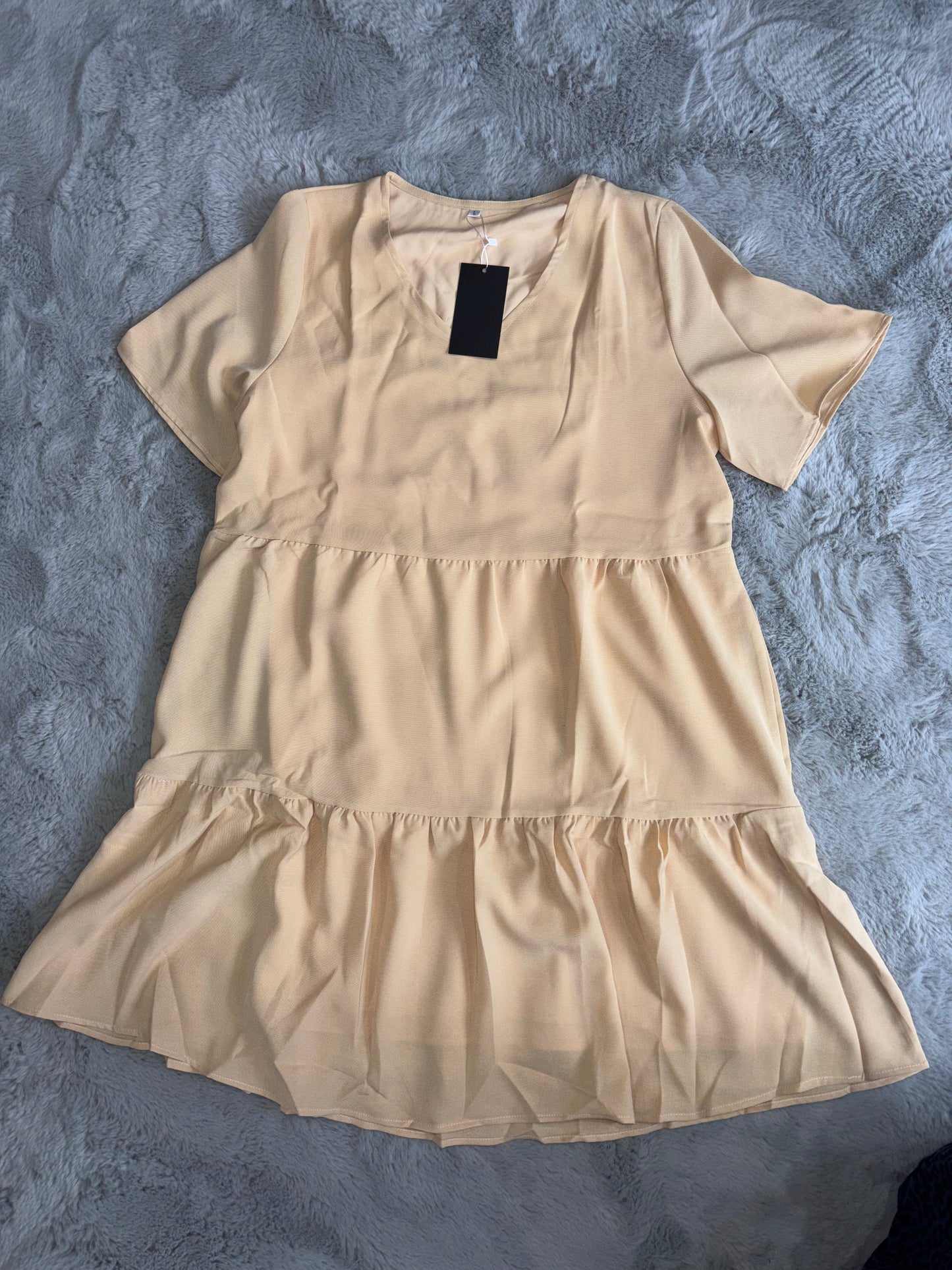 Amazon Summer Tunic Dress V Neck Casual Loose Flowy Swing Shift Dress Beige Size Large RRP £18.98