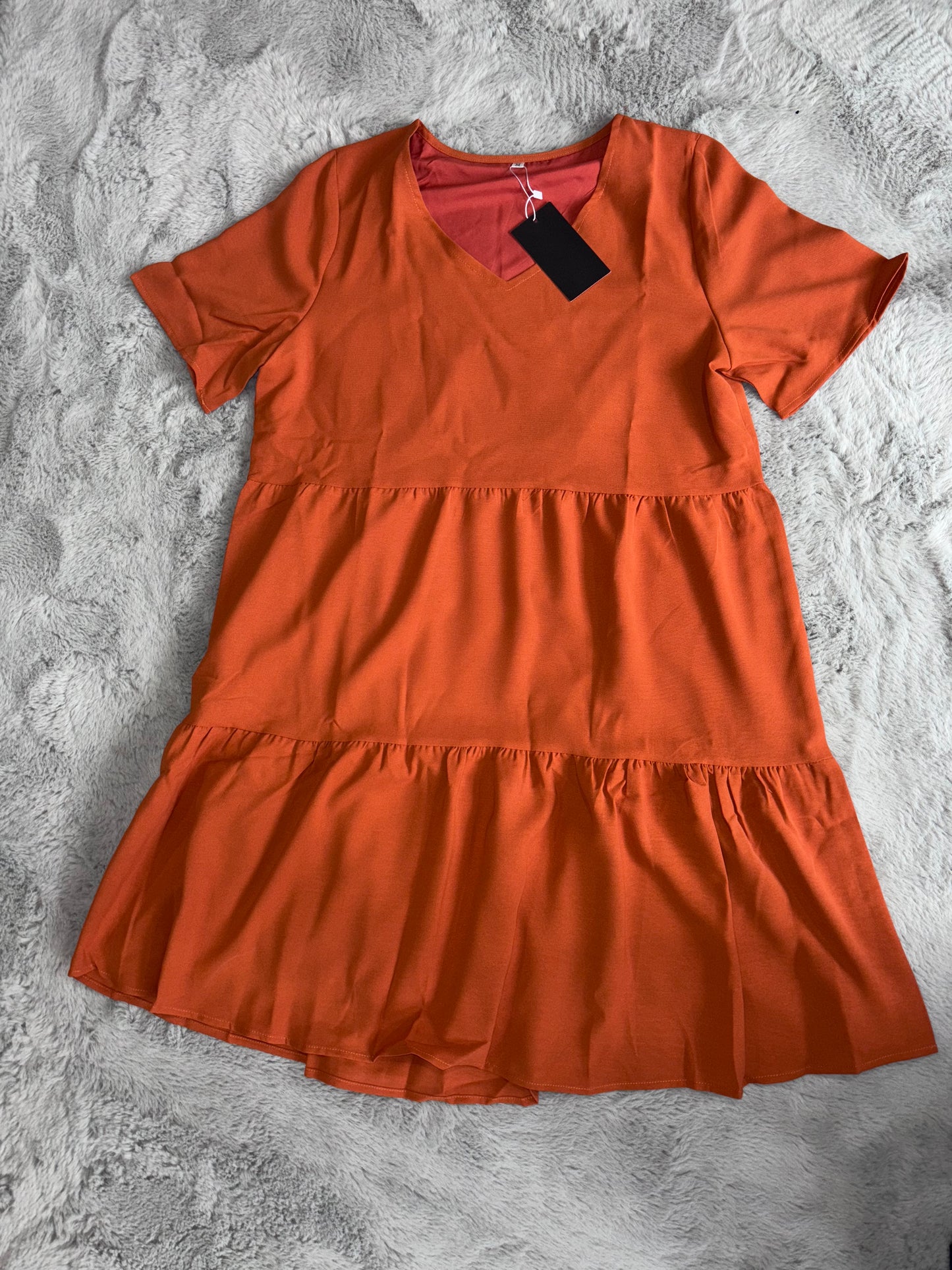 Amazon Summer Tunic Dress V Neck Casual Loose Flowy Swing Shift Dress Rust Size Medium RRP £18.98