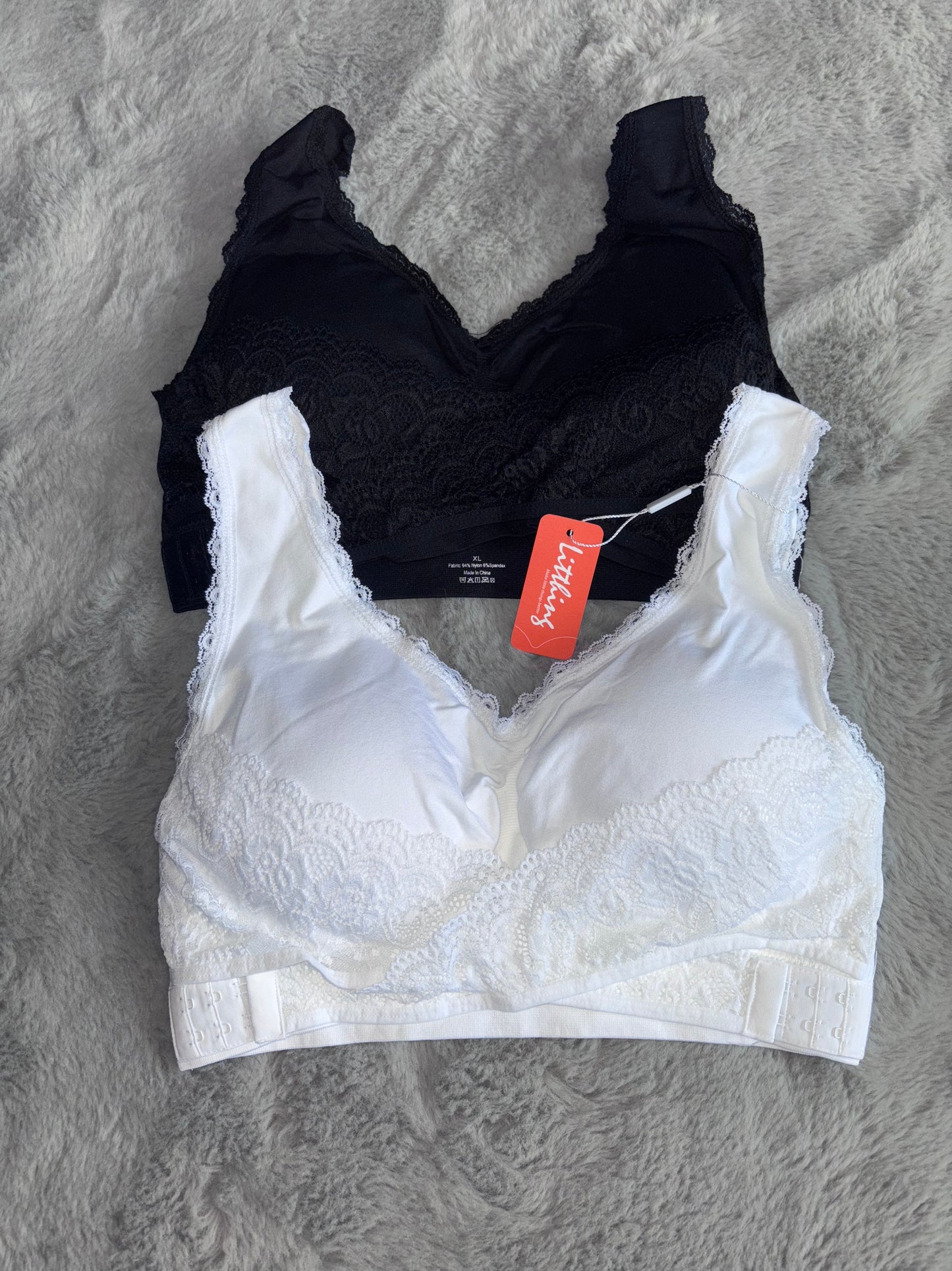 Amazon BNWT Pack of 2 Wireless Lace Bras White/Black Size XL (12-14) RRP £19.99
