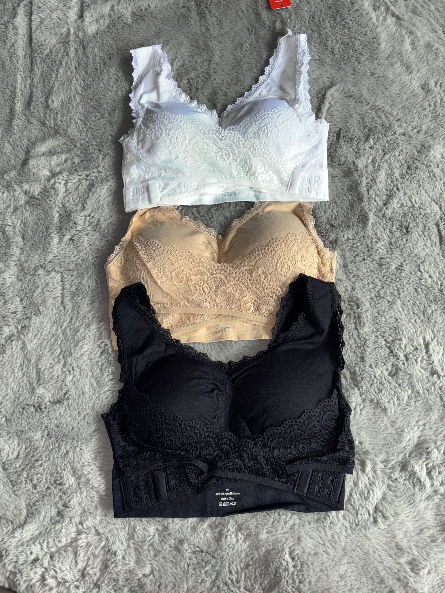Amazon BNWT Pack of 3 Wireless Lace Bras White/Black/Natural Size Medium (8-10) RRP £23.99