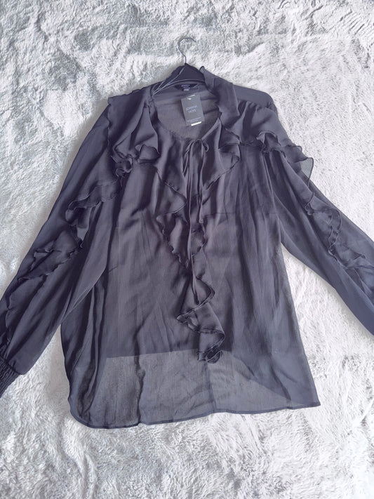 BNWT Joanna Hope Crinkle Chiffon Ruffle Blouse Size 20 Black RRP £56