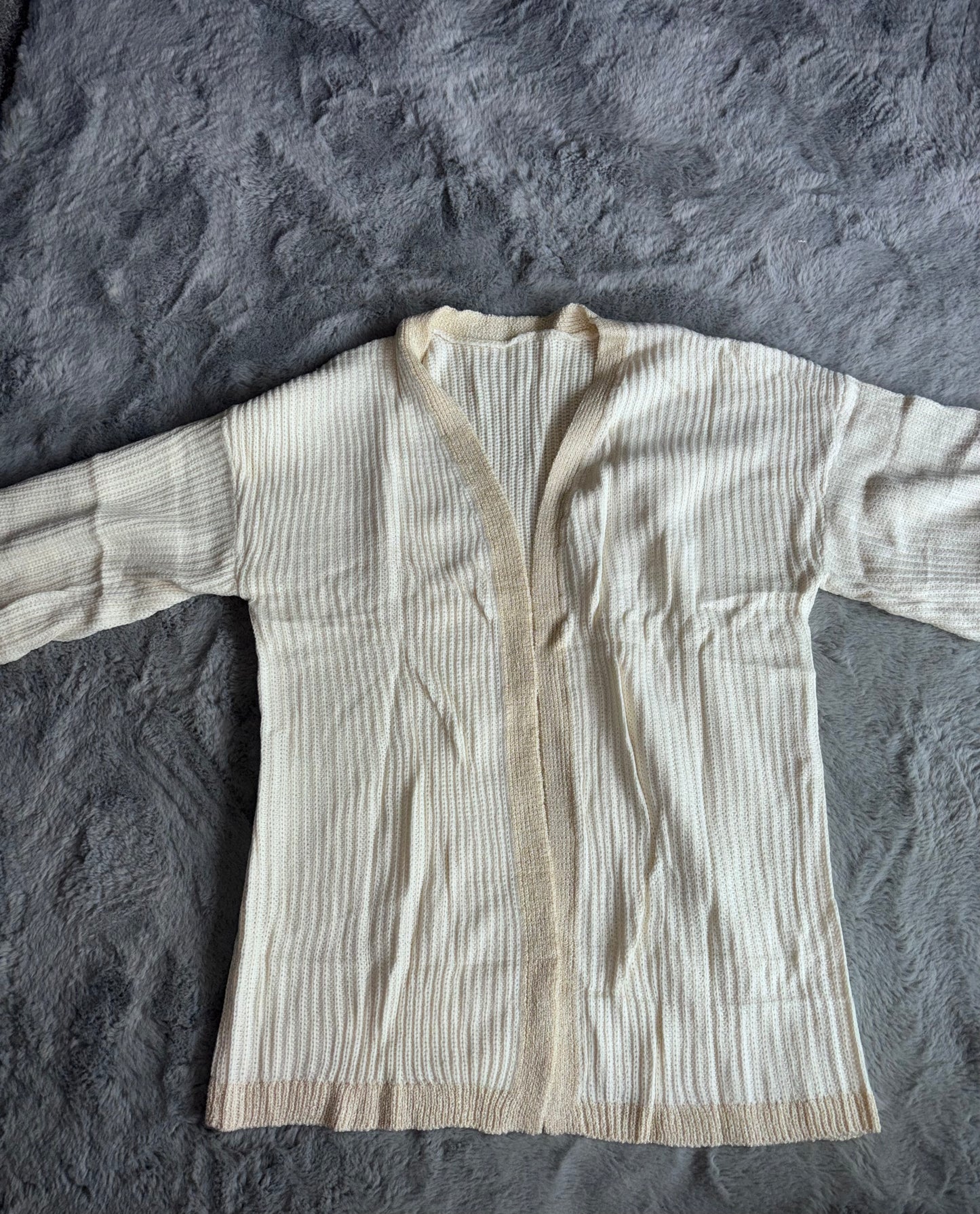 Long Sleeve Chunky Knit Oversized Cardigan | Beige | Size Medium | RRP £29.99