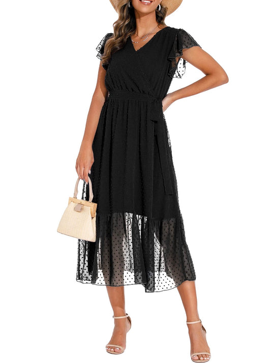 BNWT GRECERELLE Womens Summer Wrap Maxi Dress Swiss Dot Black Size L (16-18) RRP £23.99