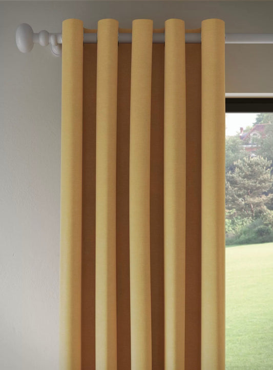 Textured Weave Recycled Polyester Pair Eyelet Curtains Ochre 112x137
