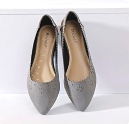 Amazon Wide Flat Pointed Comfortable Slip on Shoes Grey Size UK 8.5 RRP £24.49