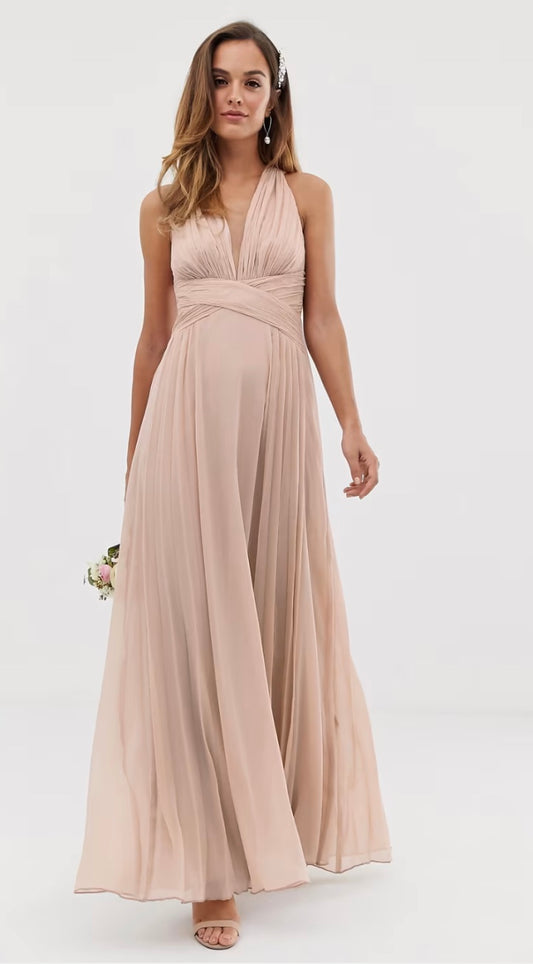ASOS Design Ruched Bodice Drape Maxi Dress Blush Size 10 Prom / Bridesmaid / Wedding RRP £85