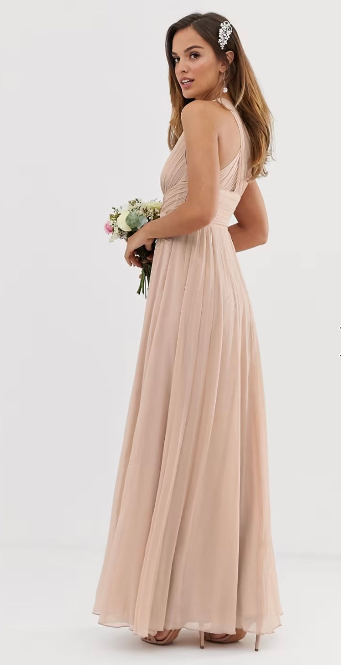 ASOS Design Ruched Bodice Drape Maxi Dress Blush Size 10 Prom / Bridesmaid / Wedding RRP £85