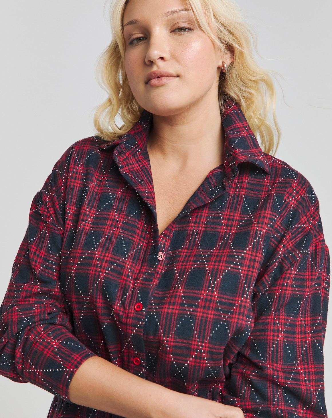 Red/Blue Checked Embellished Diamante Shirt Dress Size 24