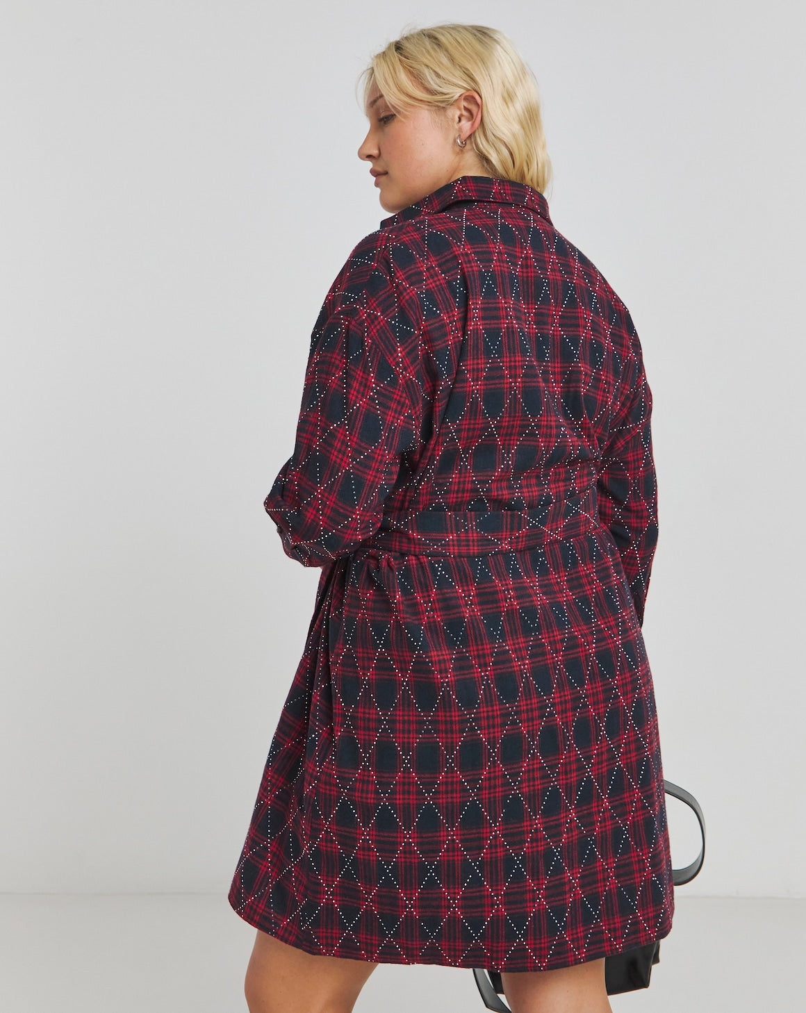 Red/Blue Checked Embellished Diamante Shirt Dress Size 24