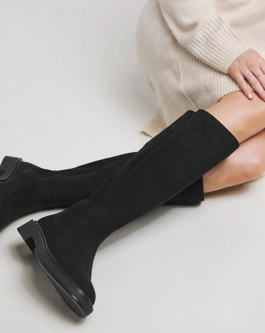 Perry Stretch Back Flat Knee High Boots Extra Wide EEE Fit Curvy Calf Size UK 9