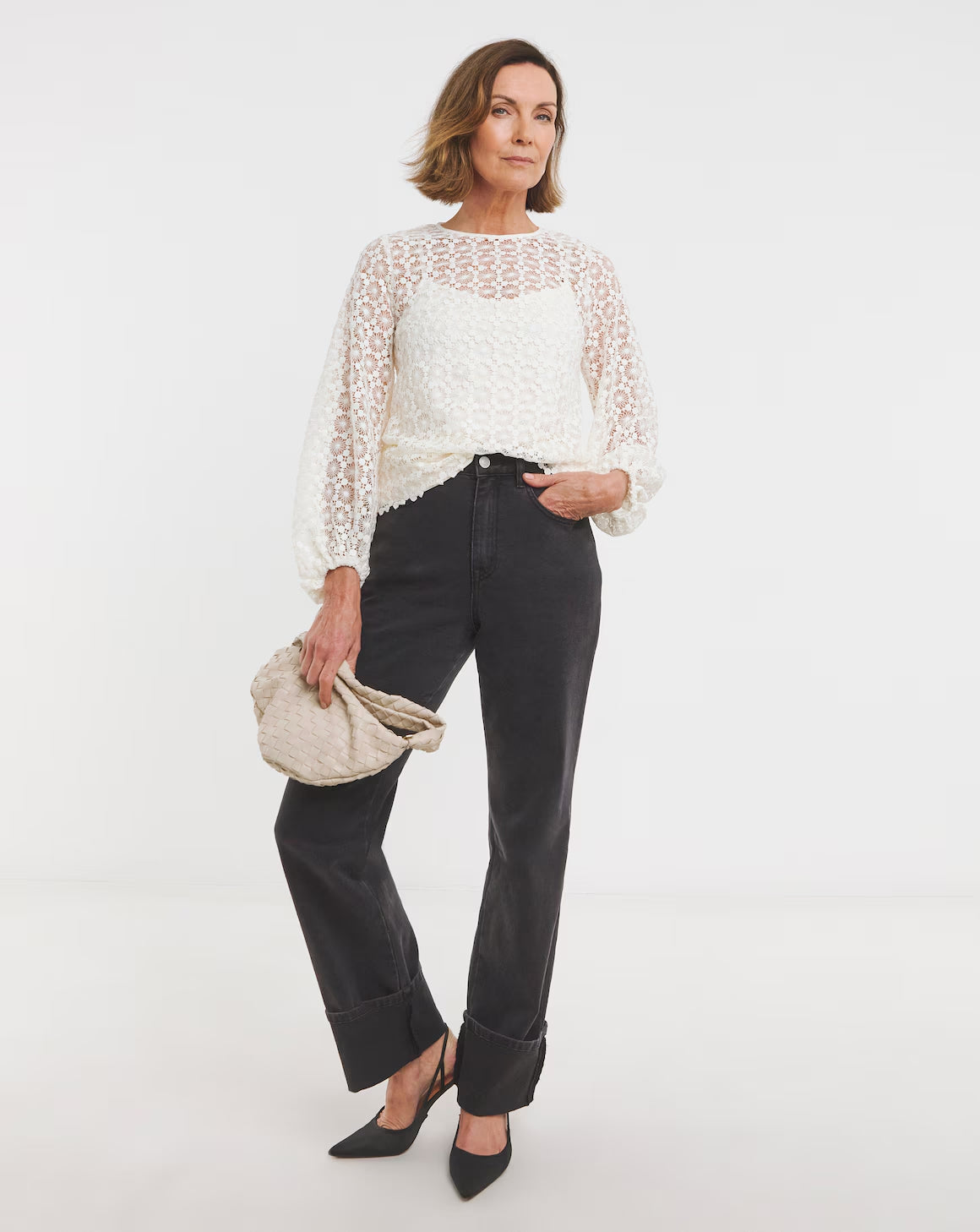 JD Williams Lace Bishop Sleeve Blouse Size 14