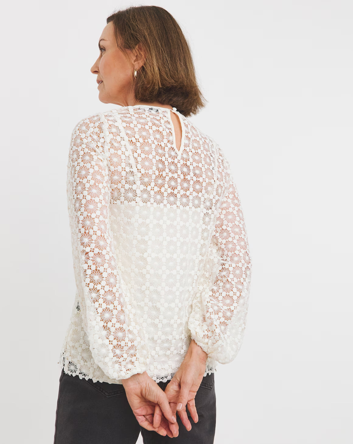 JD Williams Lace Bishop Sleeve Blouse Size 14
