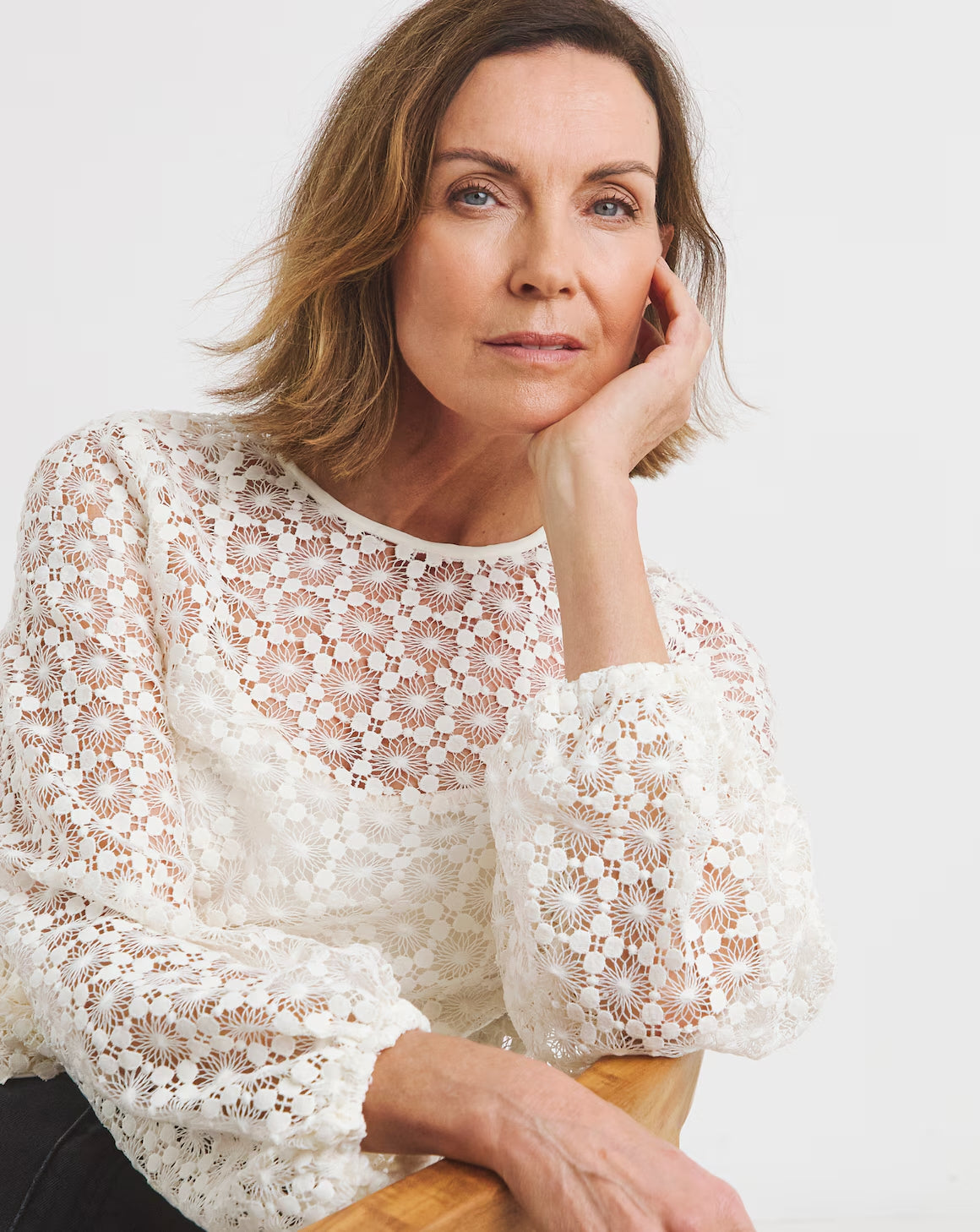 JD Williams Lace Bishop Sleeve Blouse Size 14