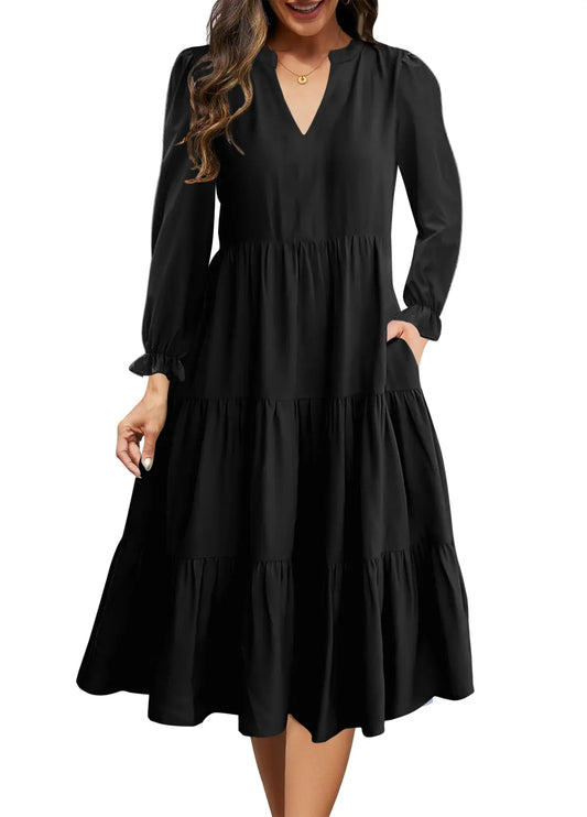 BNWT V-Neck Floaty Boho Dress Black Size XL RRP £25