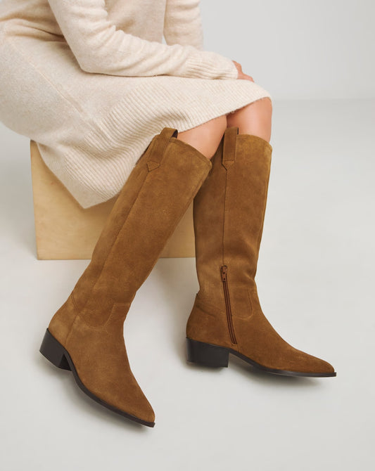 Yves Knee High Suede Cowboy Boots Wide E Fit Curvy Calf Size UK 7 RRP £90