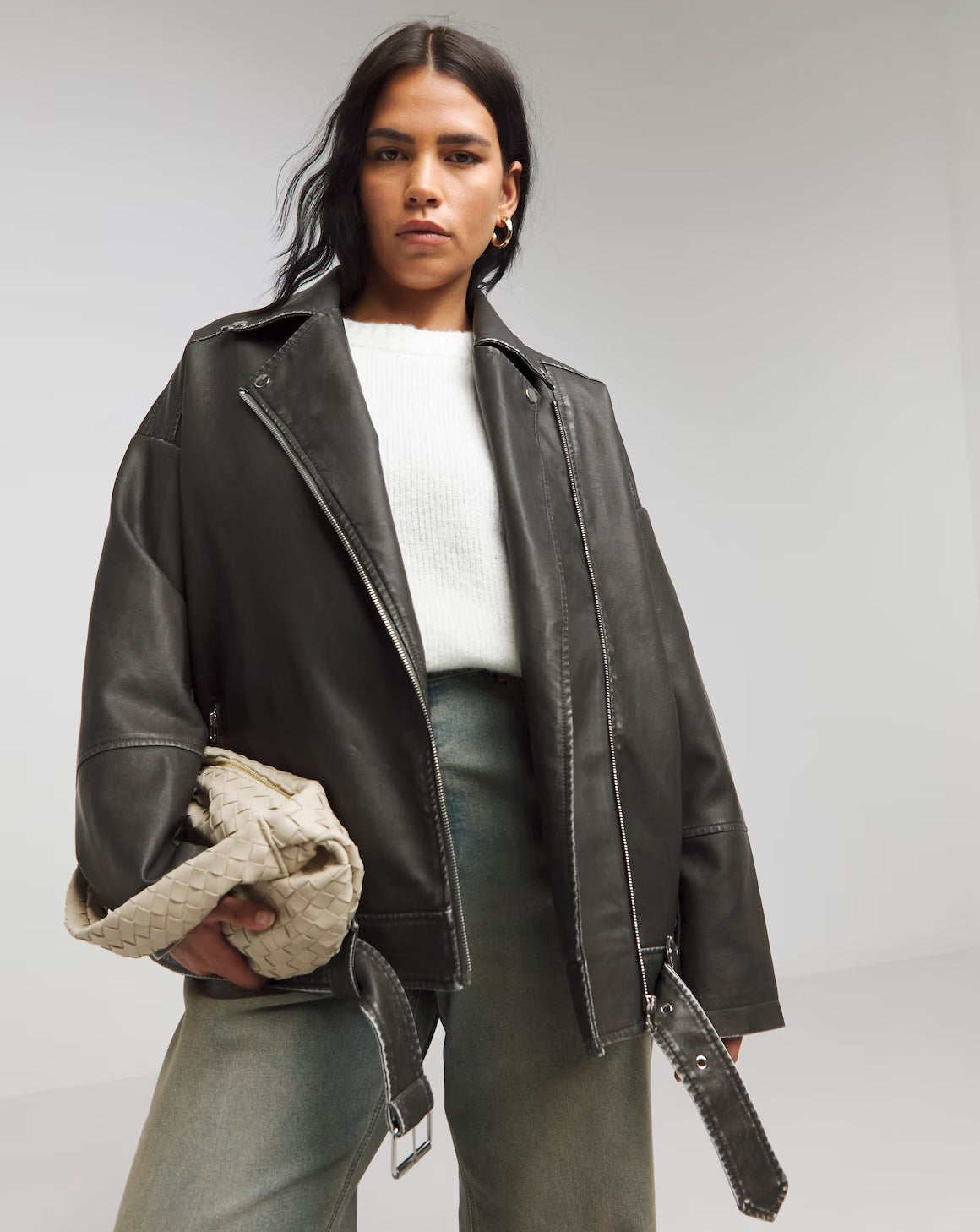 Simply Be Black Worn Look Oversized Biker Jacket Size 24 RRP £62