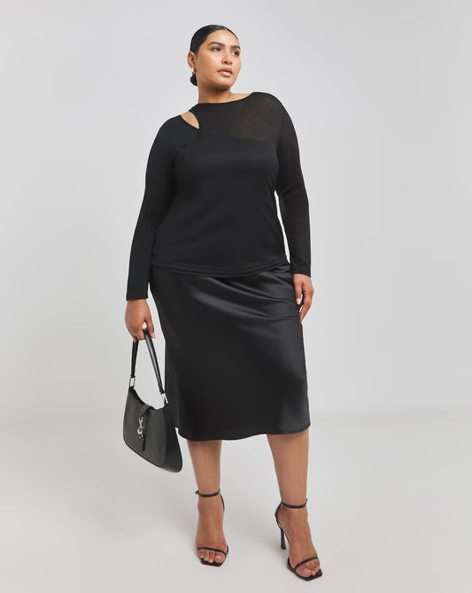 Simply Be Black Knit Look Jersey Top Cold Shoulder Size 24 RRP £25