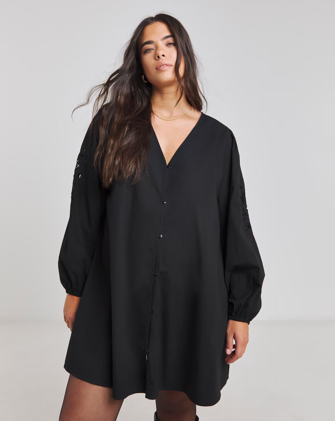 Simply Be Black Embroidered Sleeve Swing Dress Black Size 24 RRP £46