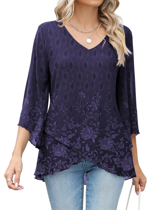 BNWT Amazon Lightweight Batwing Flowery Blouse Top Size Large Blue RRP £18.32