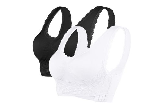Amazon BNWT Pack of 2 Wireless Lace Bras White/Black Size XL (12-14) RRP £19.99