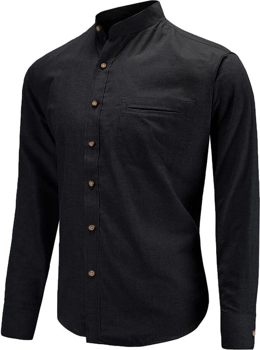 Amazon Mens Grandad Collar Shirt Long Sleeve Black Size XL RRP £19.99