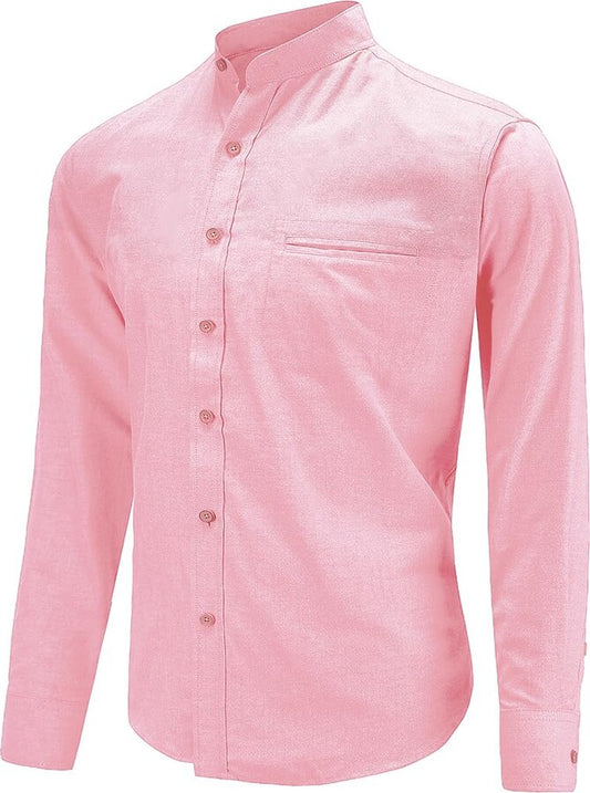 Amazon Mens Grandad Collar Shirt Long Sleeve Pink Size XL RRP £19.99