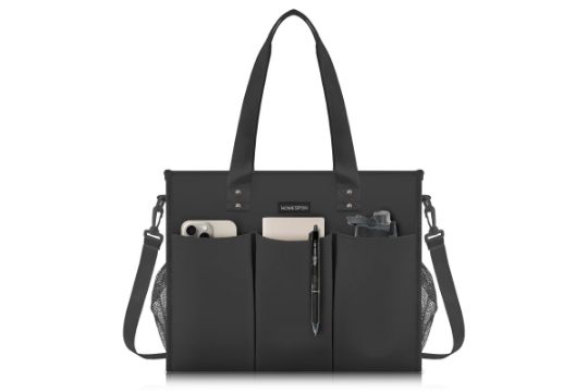 Large Canvas Tote Bag with Pockets and Laptop Sleeve (Black) RRP £15.99