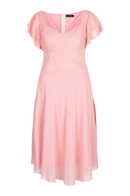 BNWT Boohoo Plus Occasion Angel Sleeve Chiffon Midi Dress Blush UK 26 RRP £35
