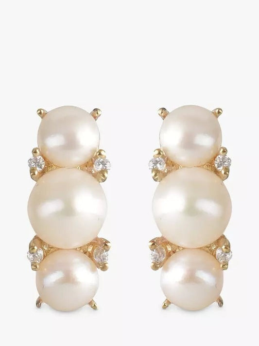 Eclectica Vintage Freshwater Pearl & Cubic Zirconia Stud Earrings, Dated Circa 1990s RRP £39
