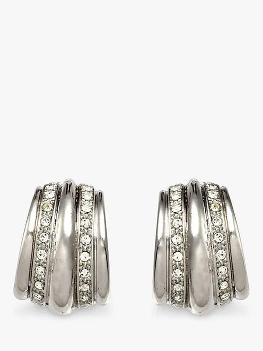 Eclectica Vintage Rhodium Plated Swarovski Crystal Demi Hoop Clip-On Earrings