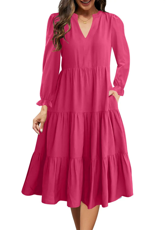 BNWT V-Neck Floaty Boho Dress Pink Size Large RRP £25