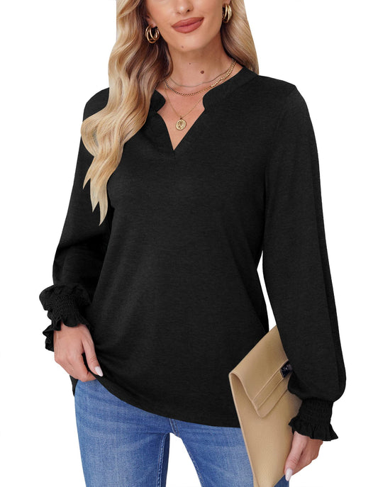 BNWT Black V-Neck Long Sleeved Blouse Size Medium RRP £14.99