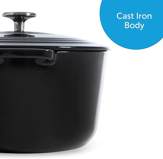BK Cookware German Enamelled Iron, 32 cm/7.5 Litre Dutch Oven Casserole Dish with Lid, Induction, Dishwasher & Oven Safe, Black