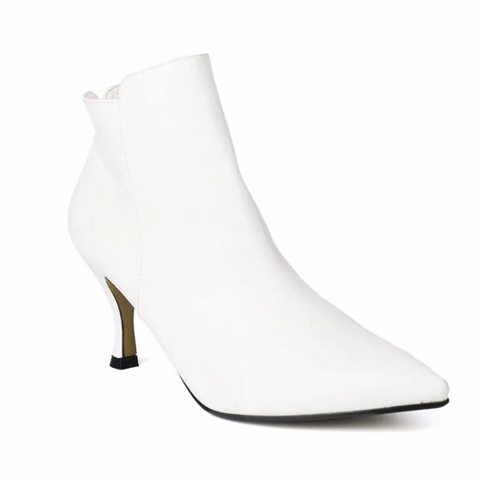 Amazon White Kitten Heel Ankle Boots Classic Pointed Toe Side Zip Size UK 8 RRP £33.98
