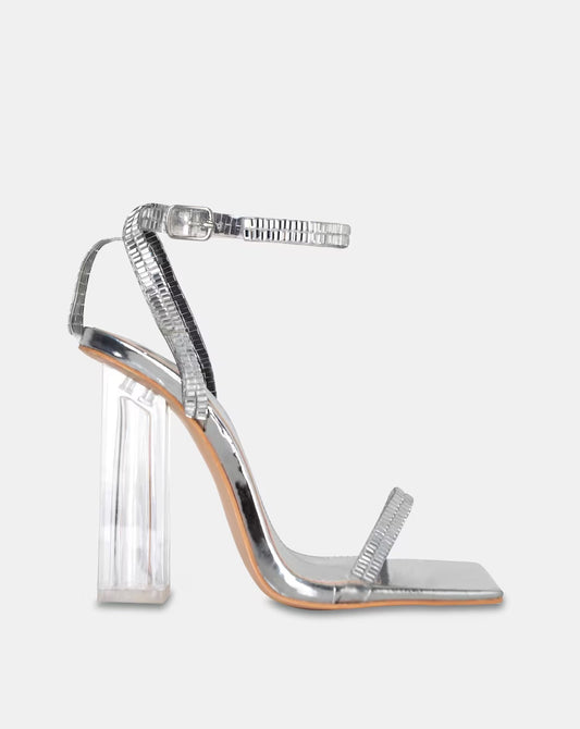 Public Desire Onyx Wide Fit Silver Sandals Size UK 7